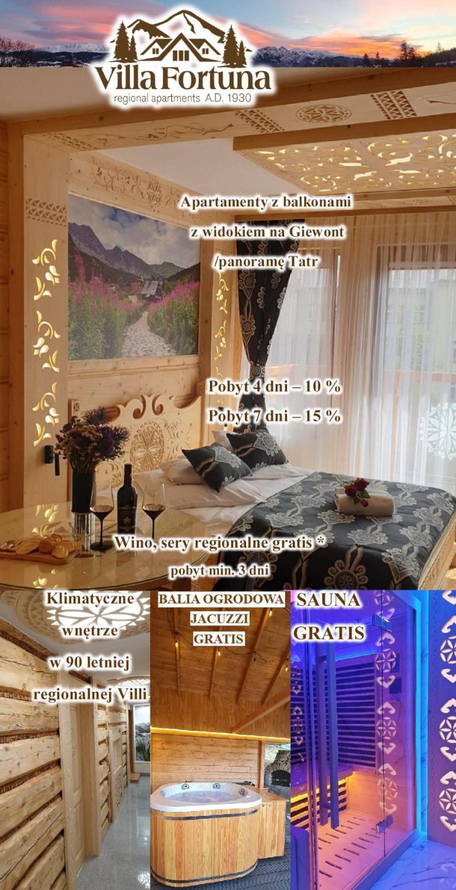 Villa Fortuna - Regionalne Apartamenty & Spa - Sauna, Grill, Jacuzzi Z Widokiem Na Tatry Zakopane Exterior foto